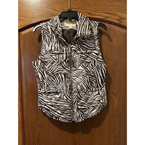 Michael Kors Kendall Chocolate Zebra Print packable vest - Picture 1 of 6